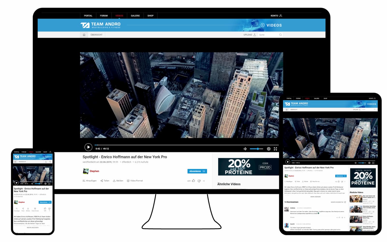 Screenshots of a video page of Team-Andro videos
